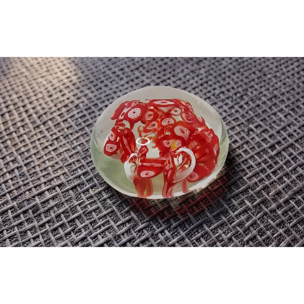 Art Glass Paperweight- Orange Milliflori - Murano Style